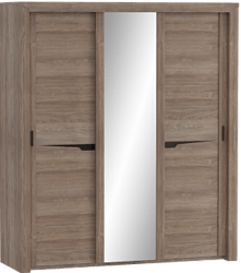 Шкаф трехдверный Соренто с раздвижными дверями Дуб стирлинг/Кофе структурный матовый в Краснокаменске - krasnokamensk.katalogmebeli.com | фото